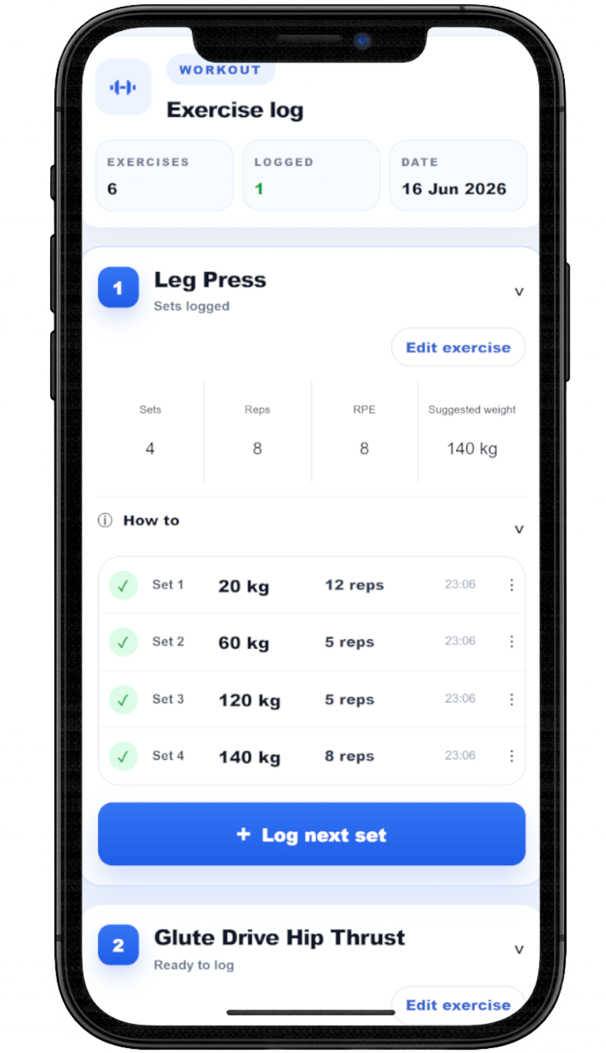 The Fit Class workout plan screen showing a structured workout day